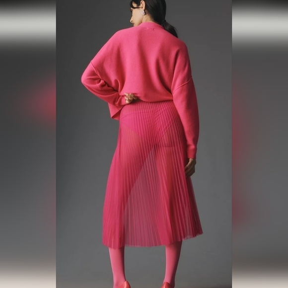 NWT Anthropologie Sunburst sheer Pink Pleated Midi Skirt Sz LP fits XL/1x - Picture 11 of 14